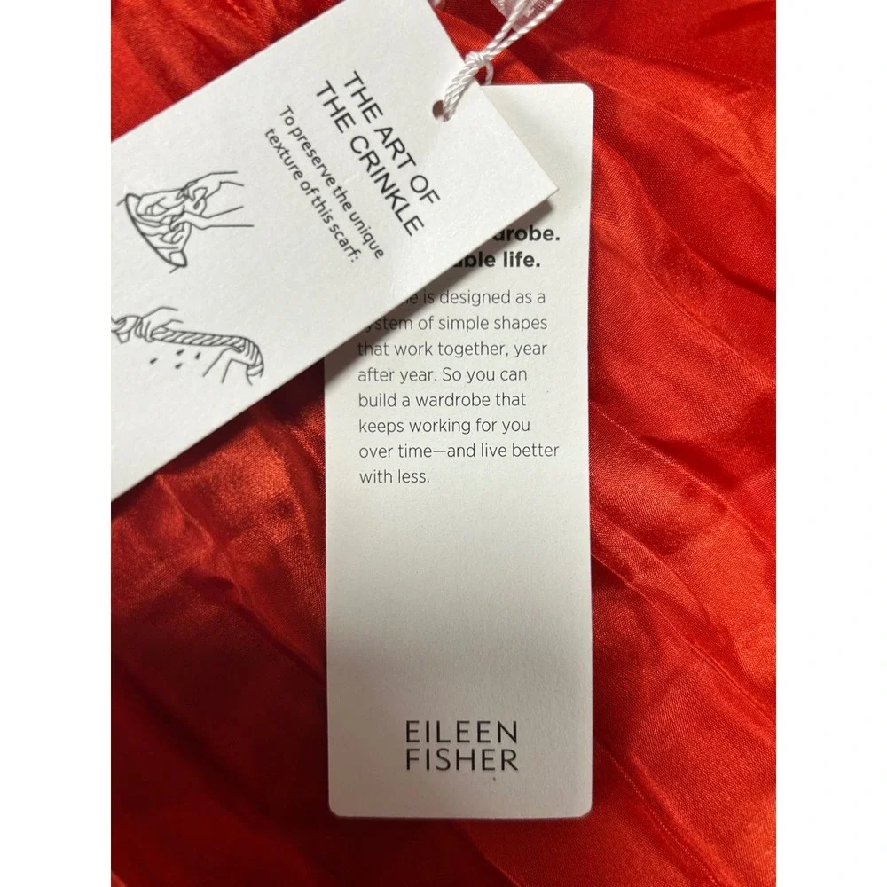 NEW Eileen Fisher Red 100% Silk Crinkle Pleated Scarf 42x84 Lightweight Designer